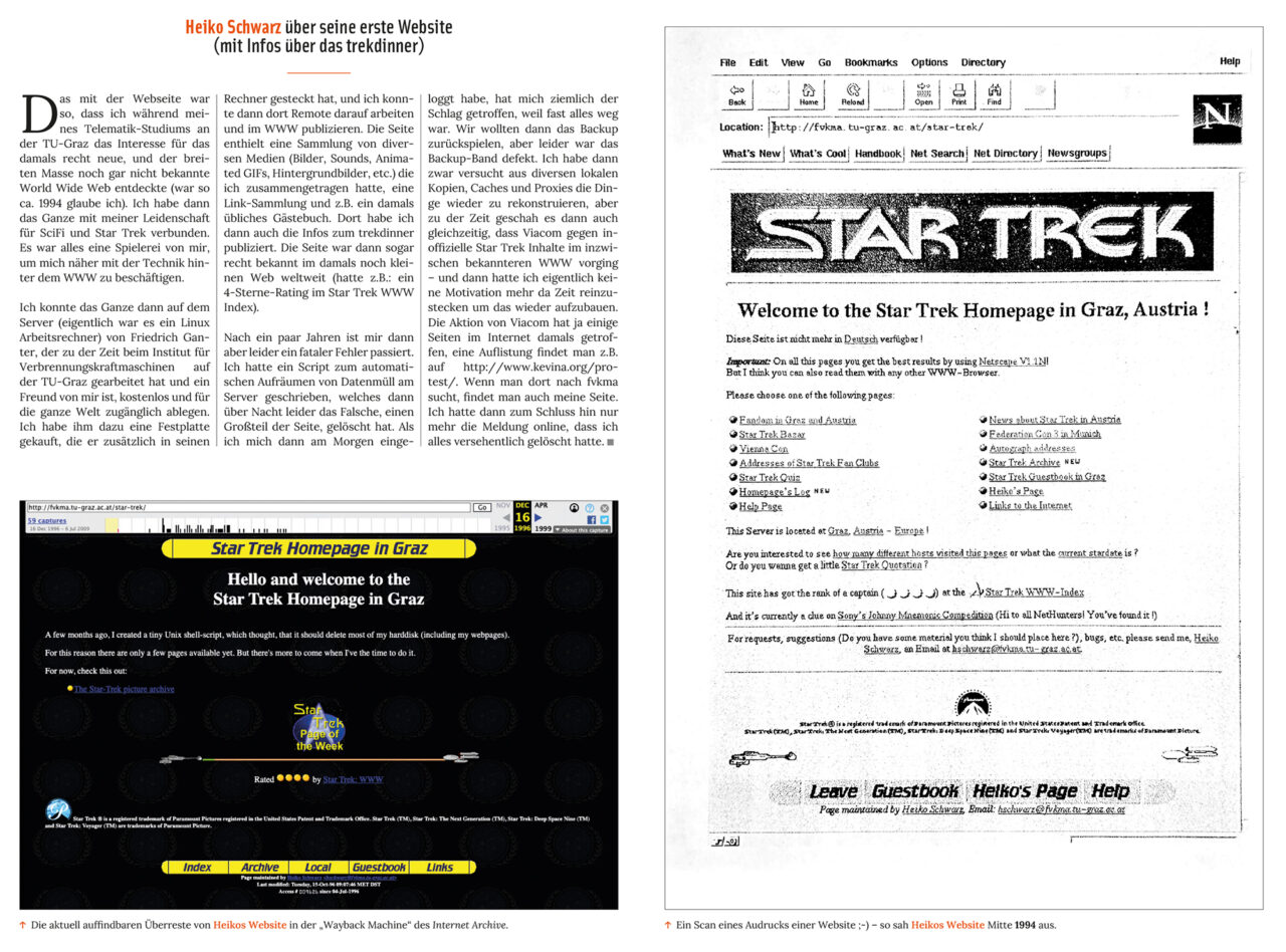 Heiko Schwarz über seine erste Website (1994) mit Infos über das trekdinner Graz